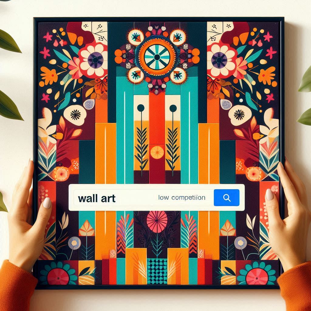 Screenshot of interface displaying a wall art niche with high search volume and low competition