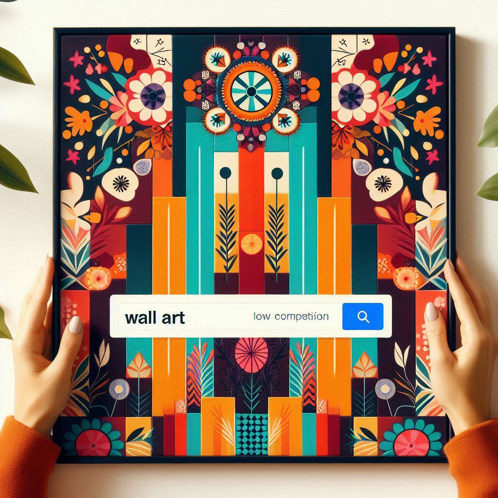 Screenshot of interface displaying a wall art niche with high search volume and low competition