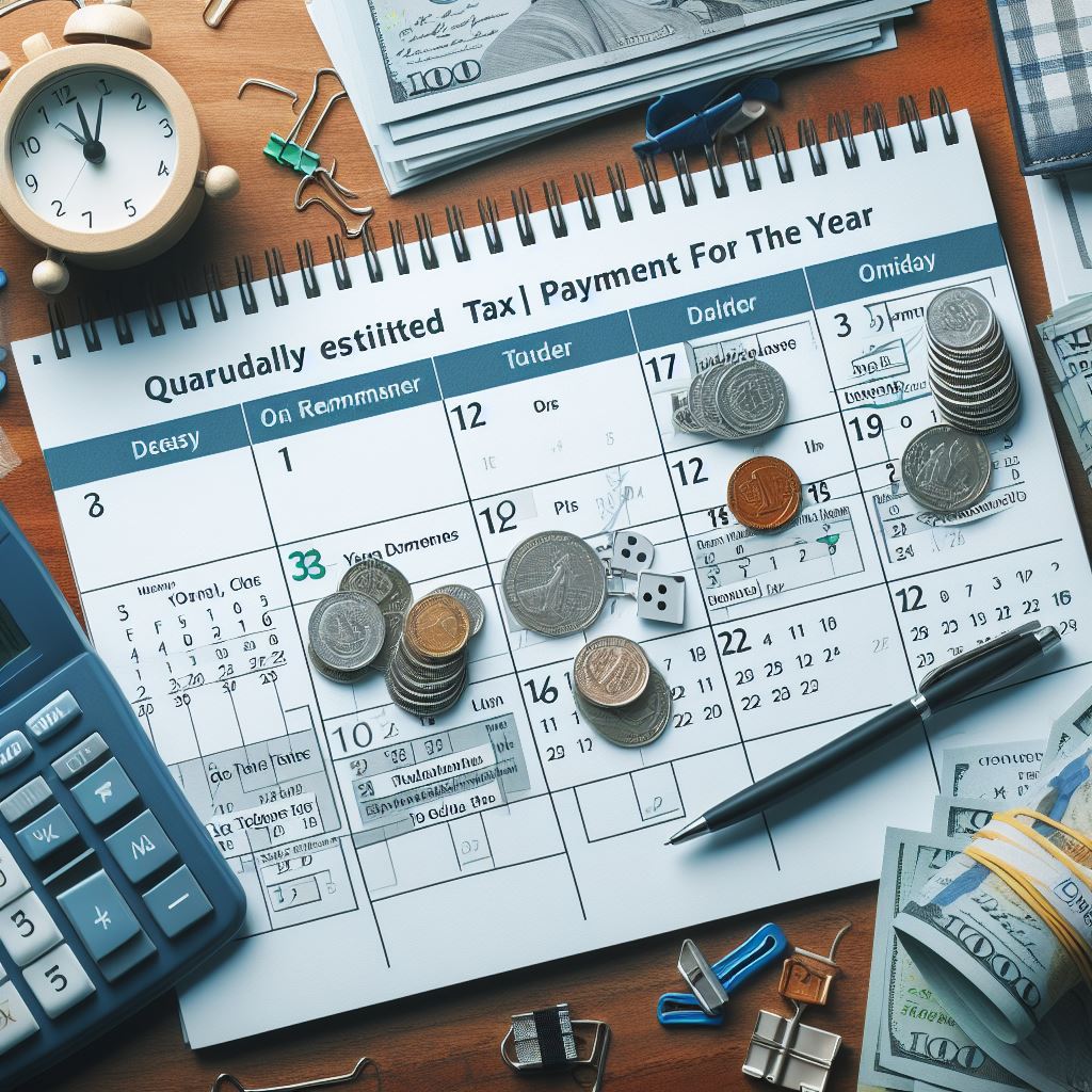 A calendar highlighting the quarterly estimated tax payment deadlines for the year.