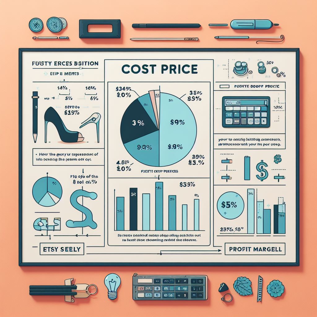 a visual representation (table or infographic) clearly breaking down each cost element and its calculation. Include a caption emphasizing the percentage of the sale price claimed by Etsy fees and the final profit margin for the seller.
