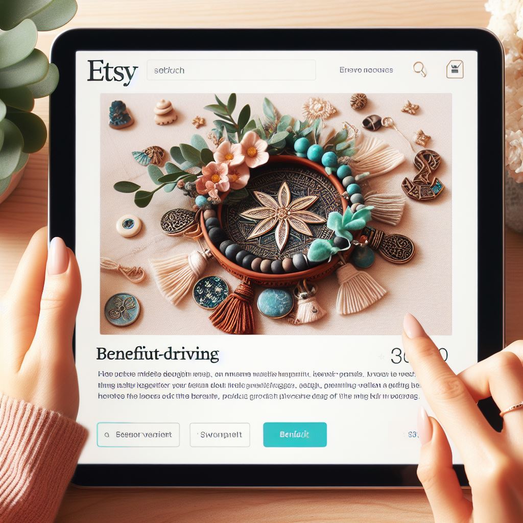 Showcase an example of a well-optimized Etsy listing. Highlight the keyword placement in the title, the benefit-driven description, and the use of professional product photos.