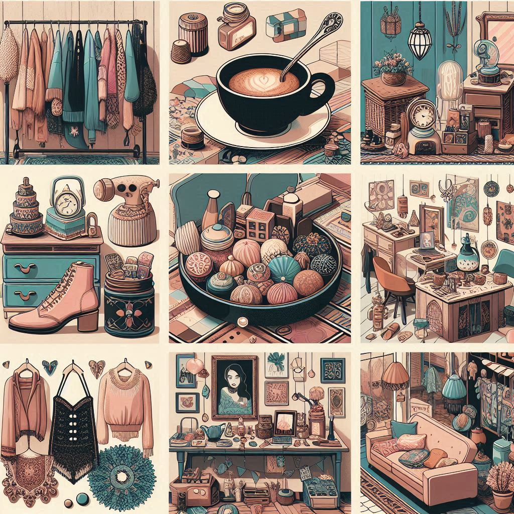Images of the Depop shops mentioned in the case studies. Show a range of items and highlight the unique aesthetics of each shop.