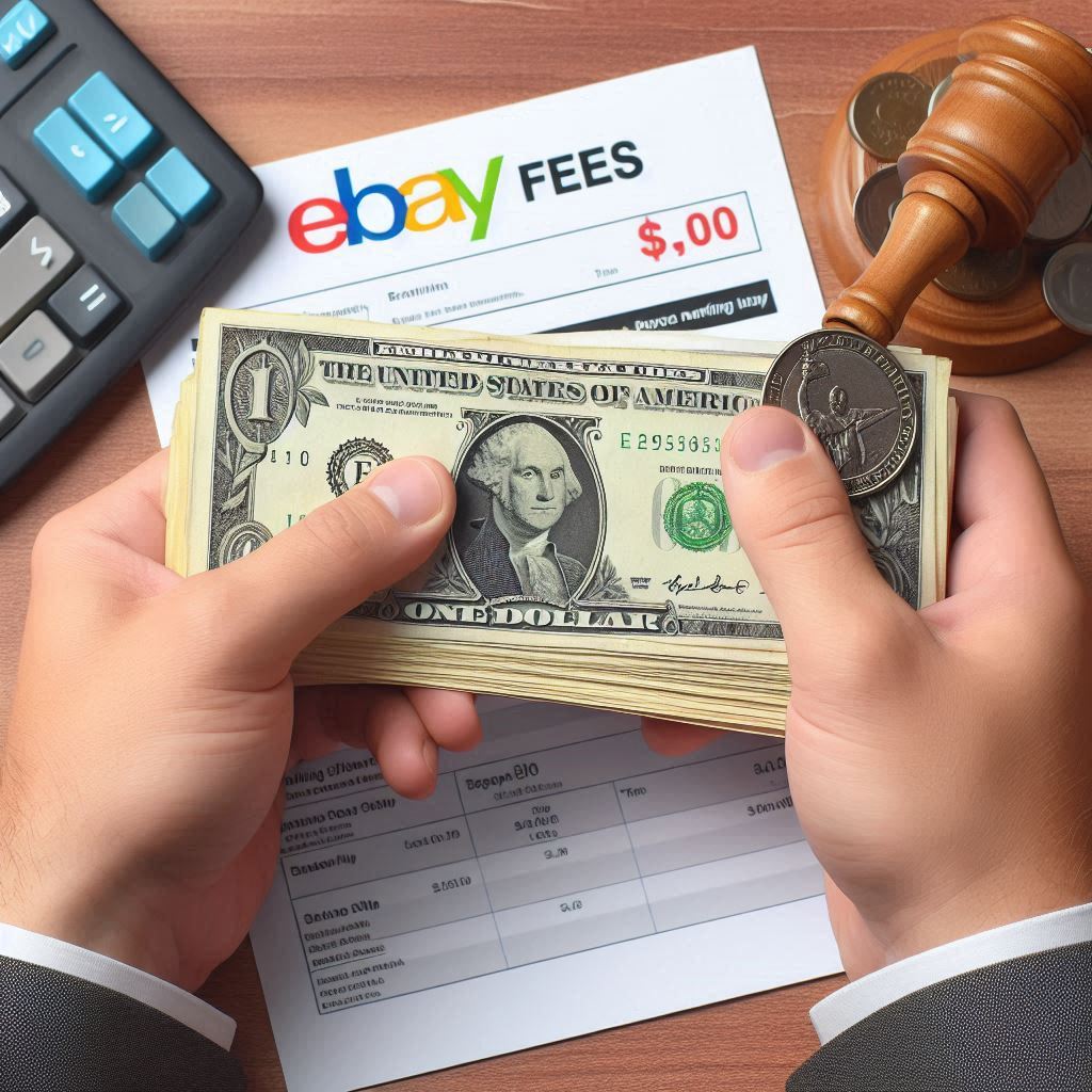 A photo illustrating the concept of eBay fees, potentially showing a hand holding money with a portion being taken away to represent fees.